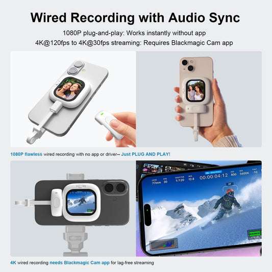 Vlogmate Mini Vlog Selfie Monitor Screen for iPhone, Wired Back Camera Monitor with Bluetooth Remote